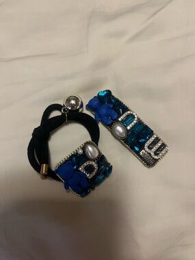 Elegant Blue and Silver Women's Hair Ties and Clips with cute Bear